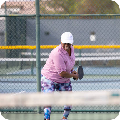 Playing tennis